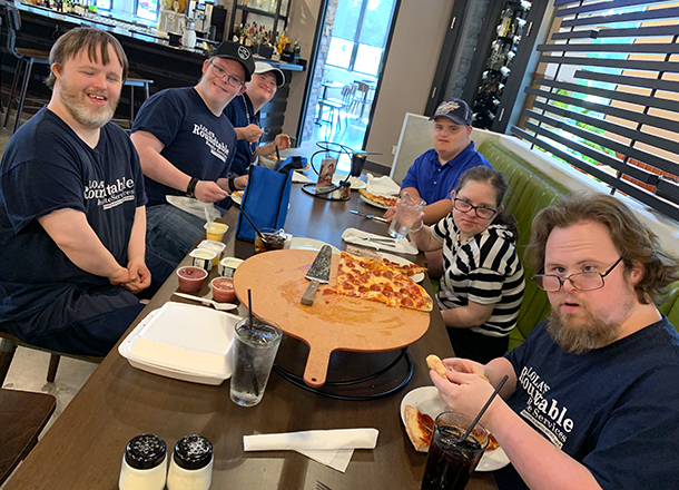 Group eating pizza
